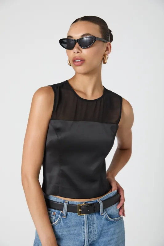 Sheer Panel Satin Sleeveless Top sold by French Connection