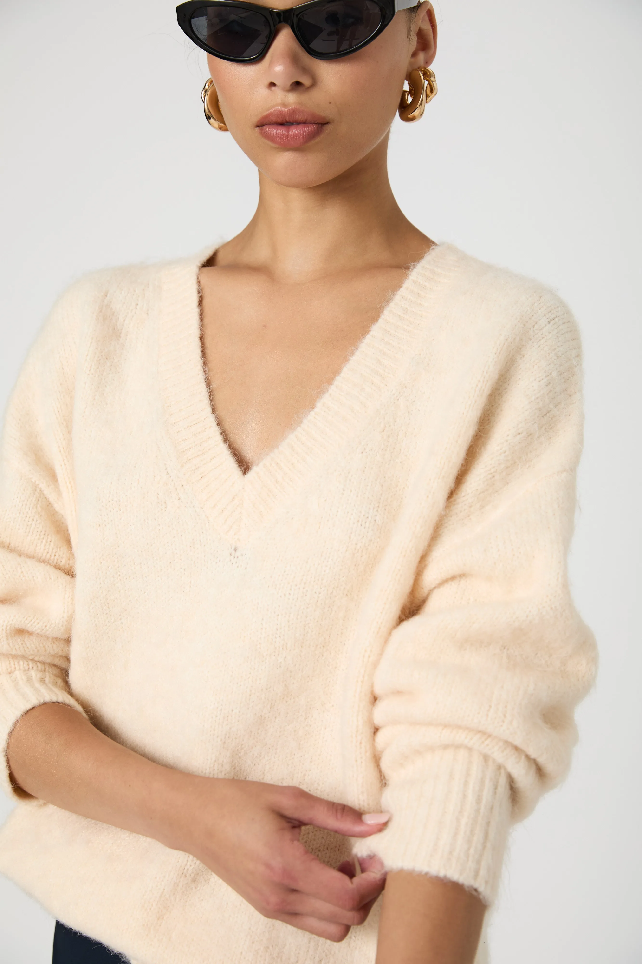 Fluffy Knit V Neck Oversized Sweater sold by French Connection