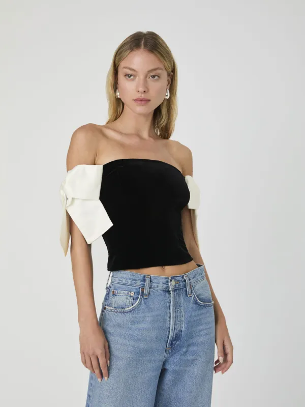 Velvet Satin Bow Strapless Top sold by French Connection