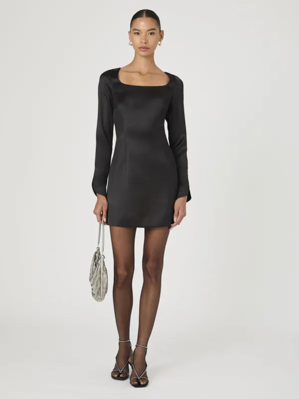 Structured Satin Long Sleeve Scoop Neck Mini Dress sold by French Connection