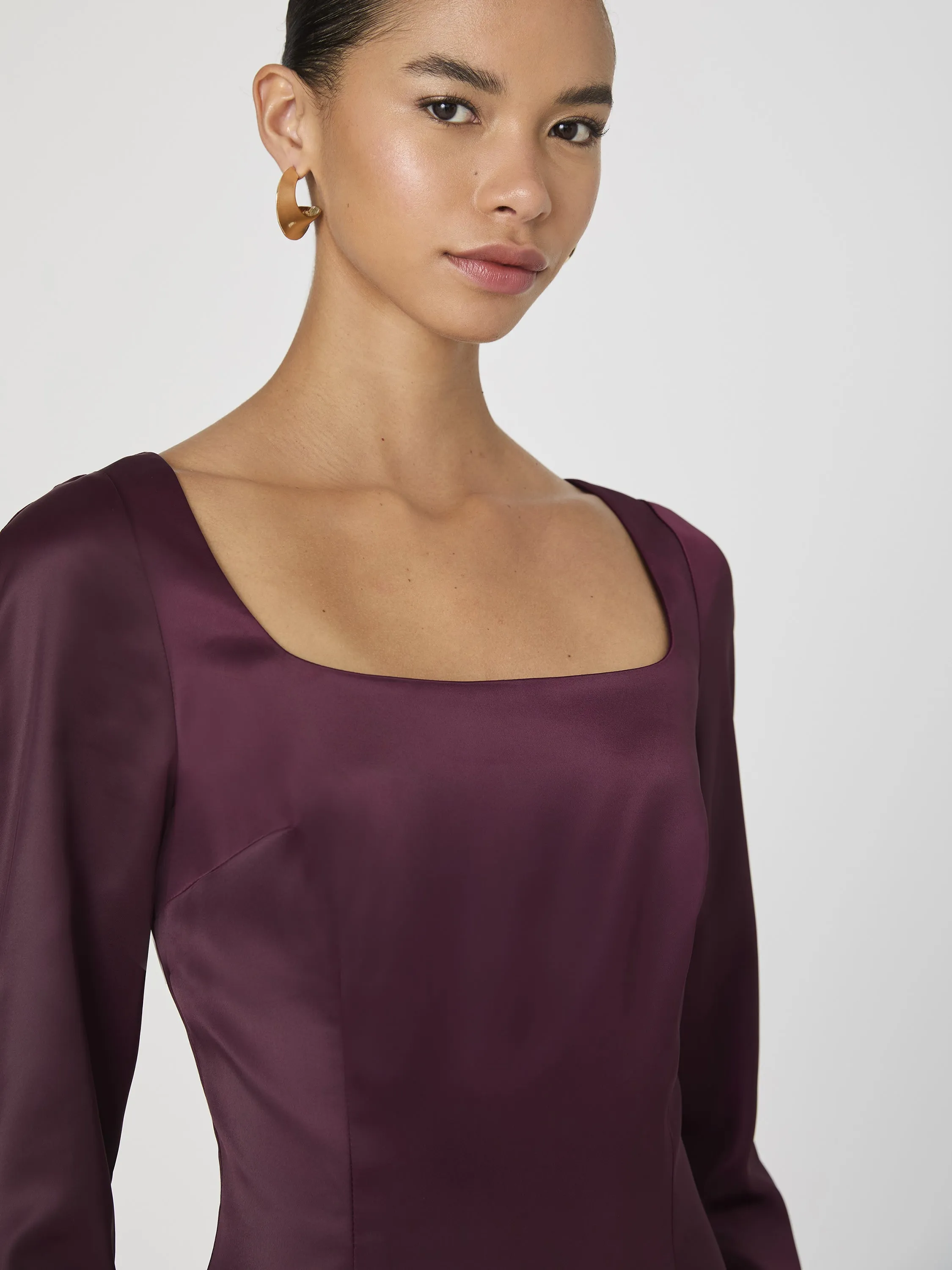 Structured Satin Long Sleeve Scoop Neck Mini Dress sold by French Connection product image thumbnail 3