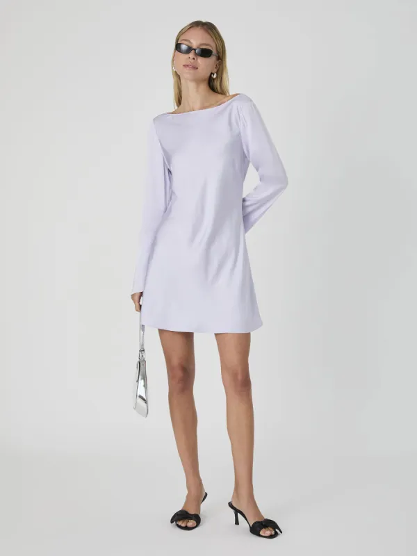 Ennis Satin Longsleeve Mini Dress Lavender sold by French Connection
