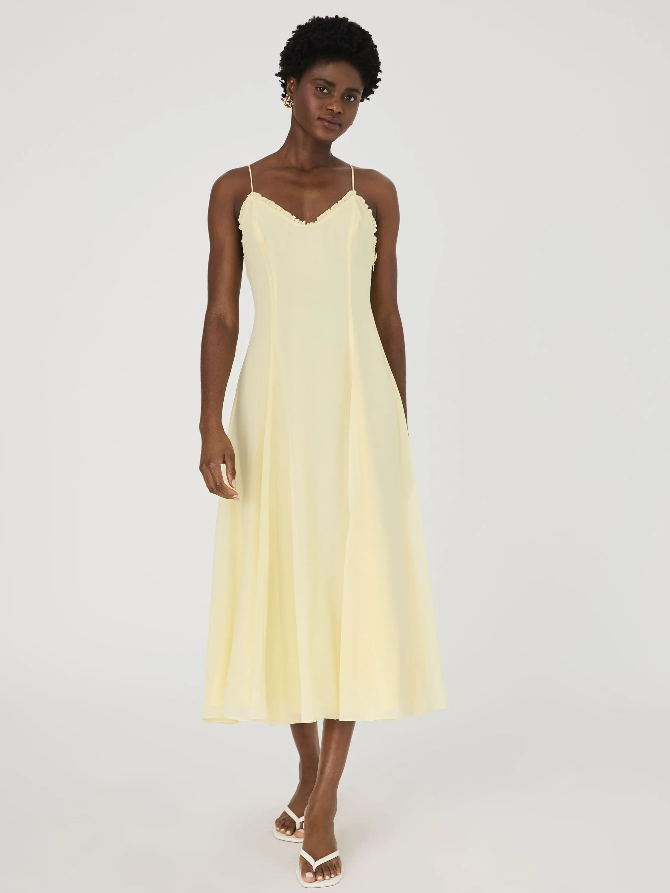 Raya Chiffon Ruffle Neck Midi Dress sold by French Connection