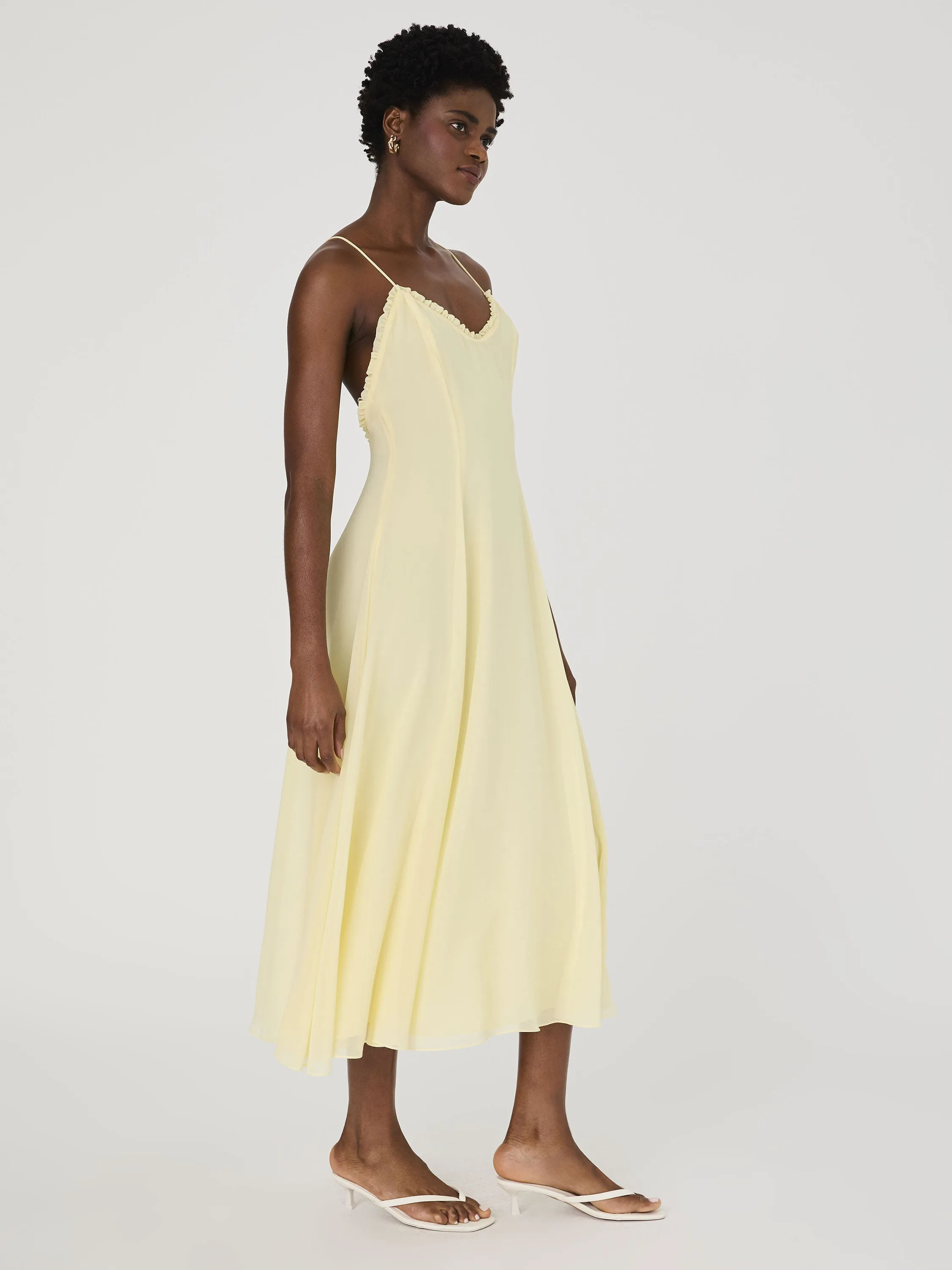 Raya Chiffon Ruffle Neck Midi Dress sold by French Connection product image thumbnail 3