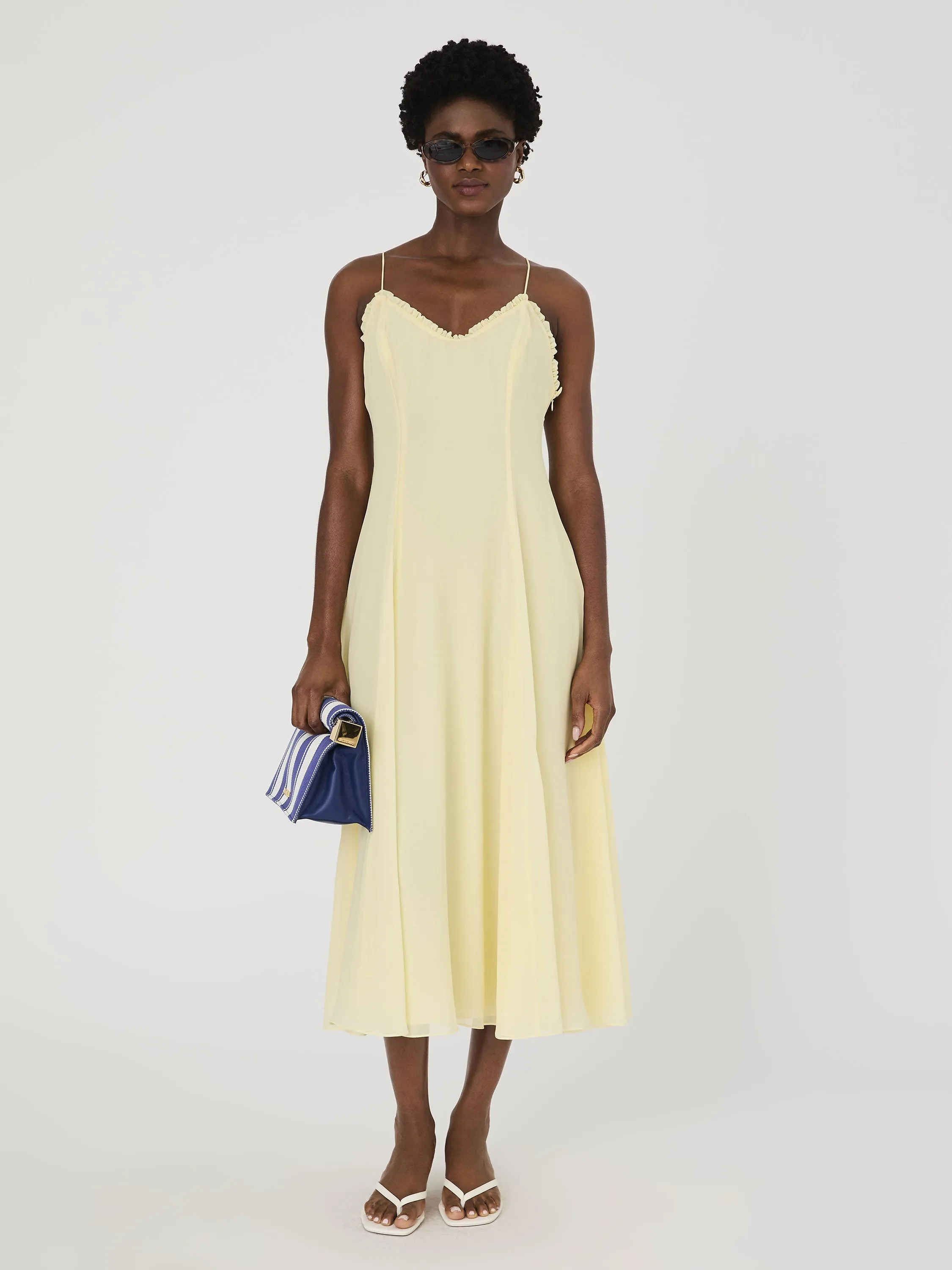 Raya Chiffon Ruffle Neck Midi Dress sold by French Connection product image thumbnail 5