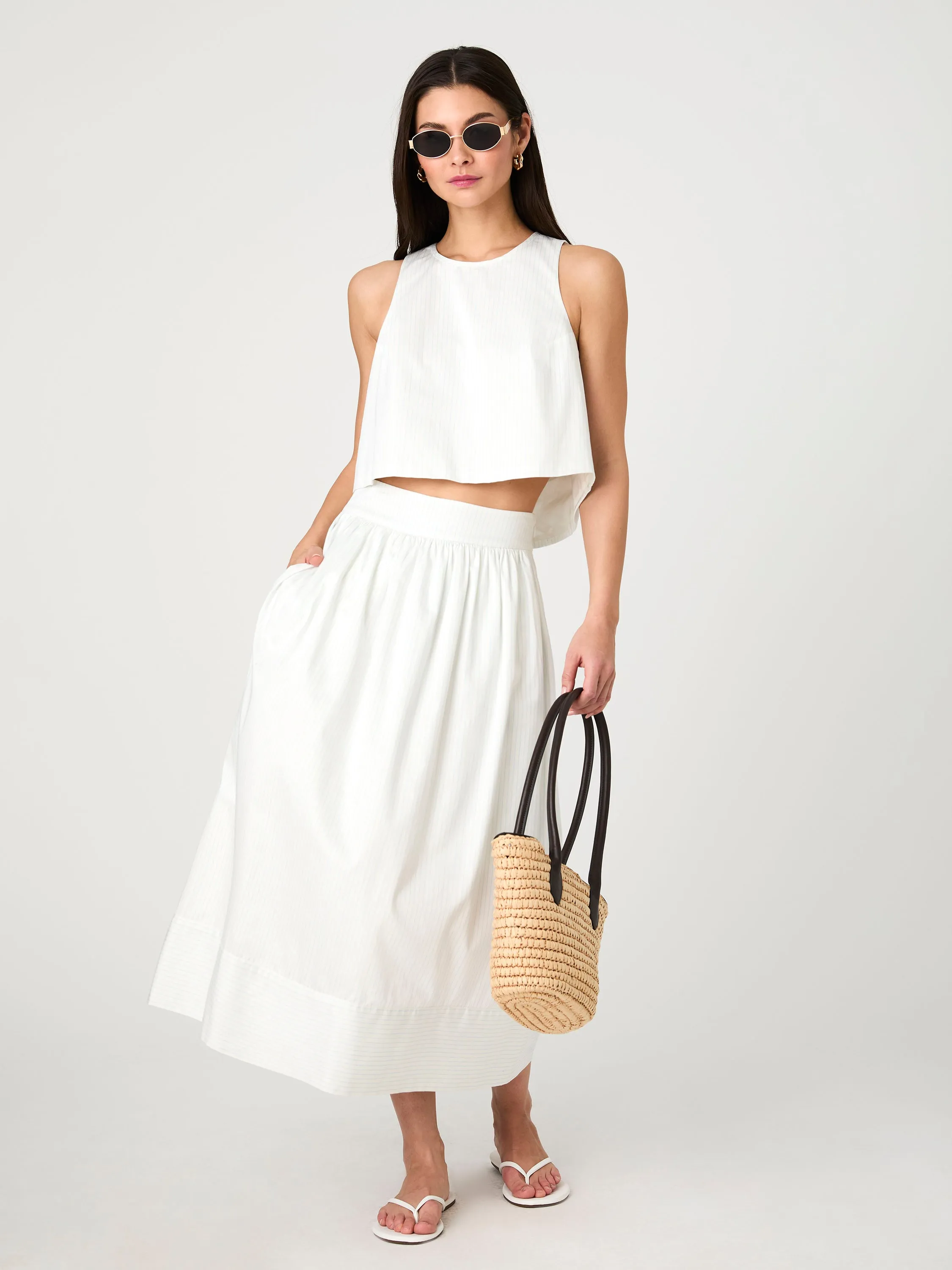 Pinstripe Poplin Midi Skirt sold by French Connection