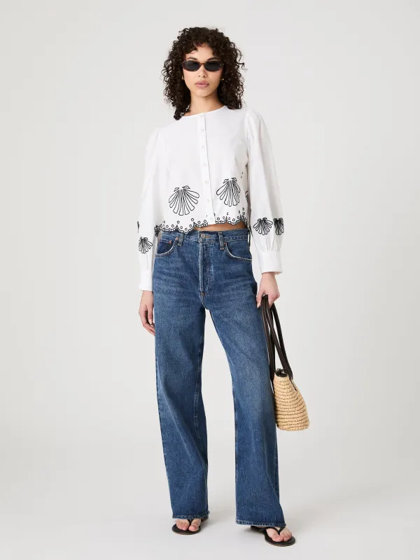 Cambria Embroidered Long Sleeve Top sold by French Connection