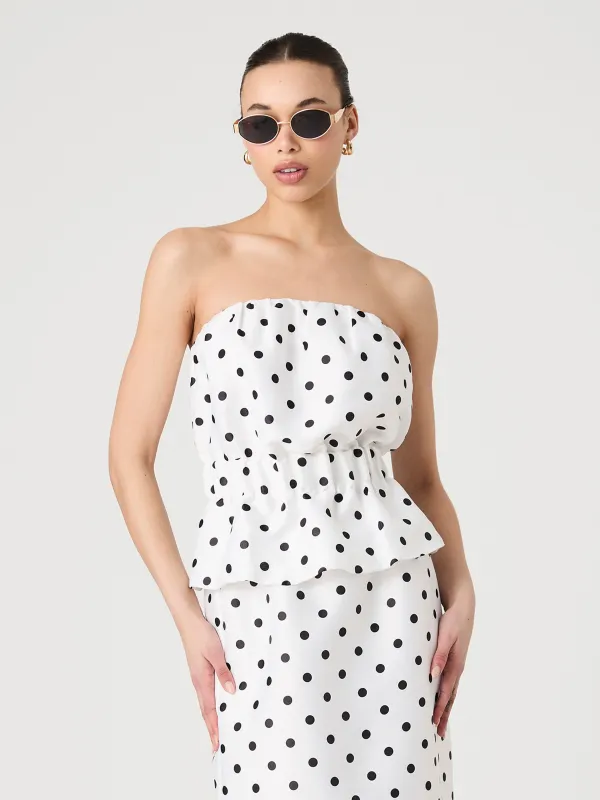 Strapless Polka Dot Peplum Top made by French Connection
