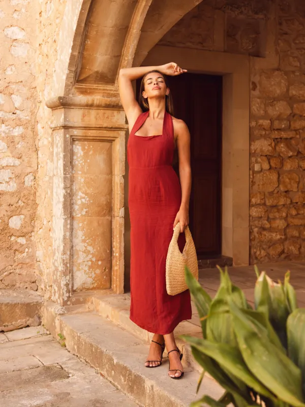 Birdie Linen Halter Dress sold by French Connection