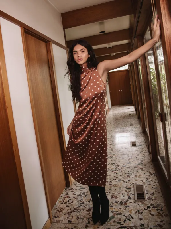 Ennis Satin Polka Dot Midi Dress made by French Connection