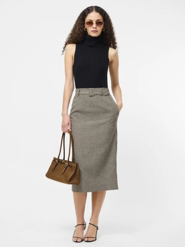 Houndstooth Belted Midi Skirt sold by French Connection
