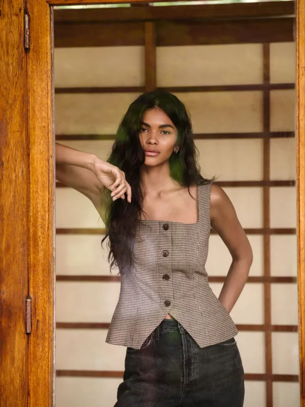 Houndstooth Wool Sleeveless Top sold by French Connection