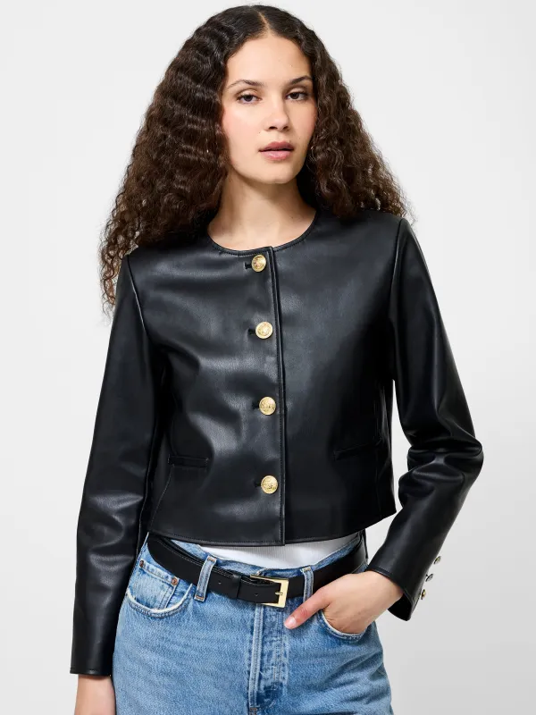 Dessa Vegan Leather Cropped Jacket sold by French Connection
