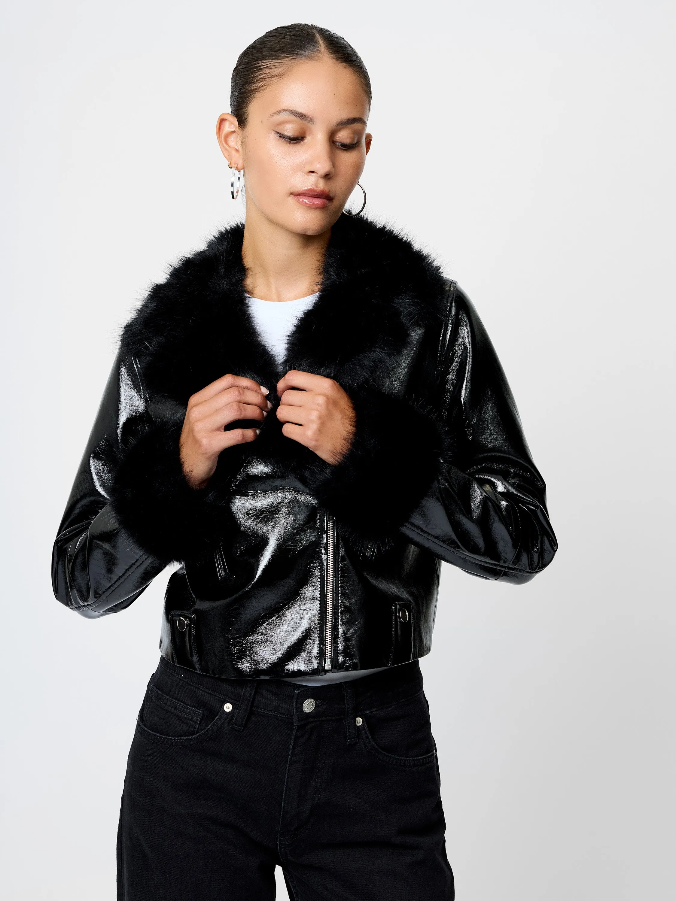 Camryn Crinkled Moto Jacket sold by French Connection