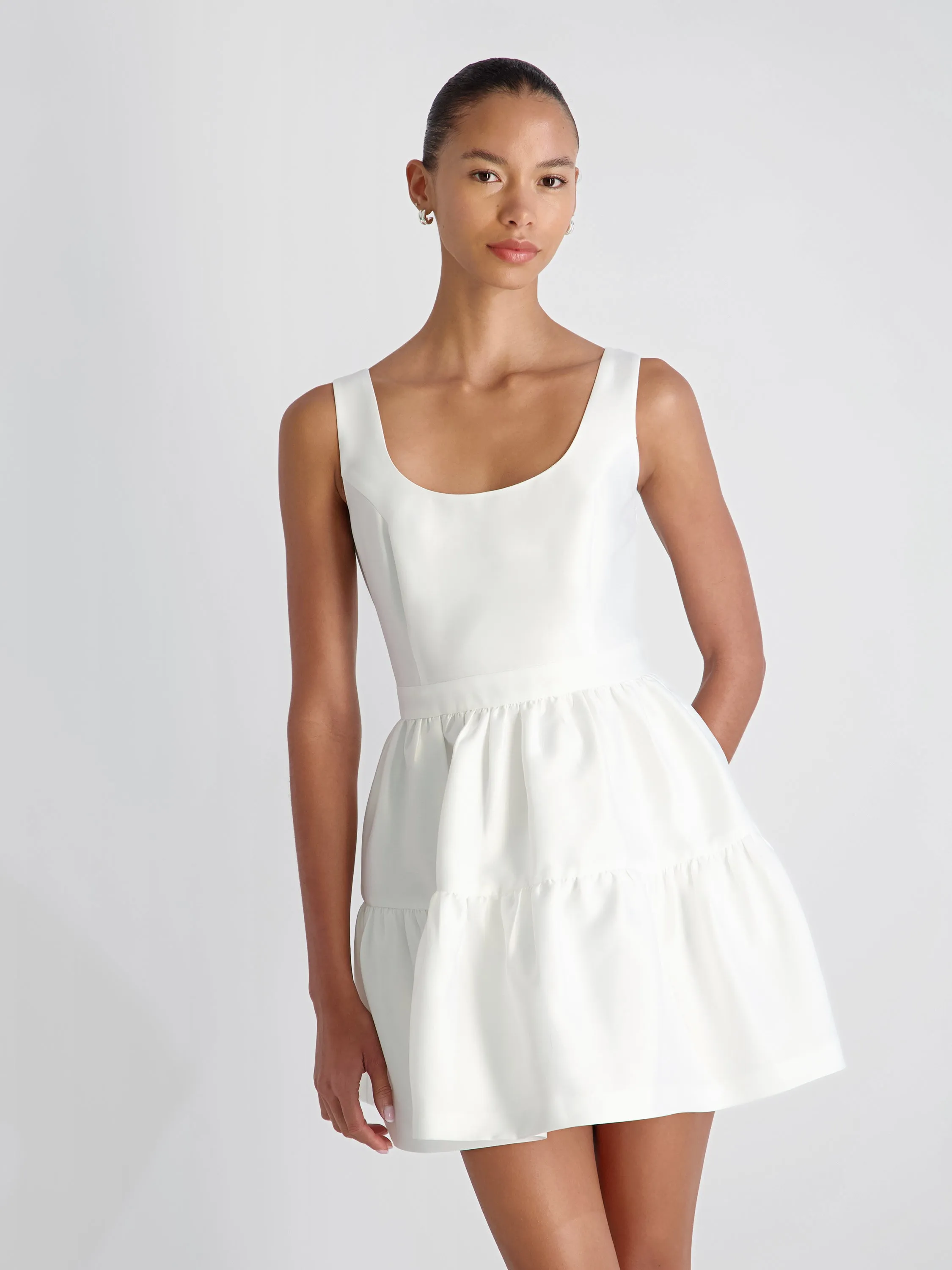 STRUCTURED TAFFETA TIERED FLARE MINI DRESS sold by French Connection product image thumbnail 2