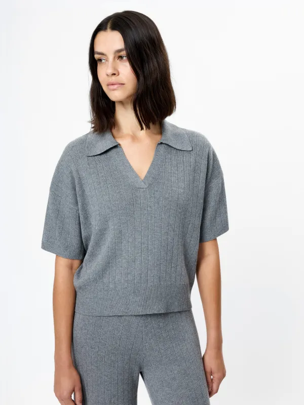 JAVIER KNIT V-NECK COLLARED TOP made by French Connection
