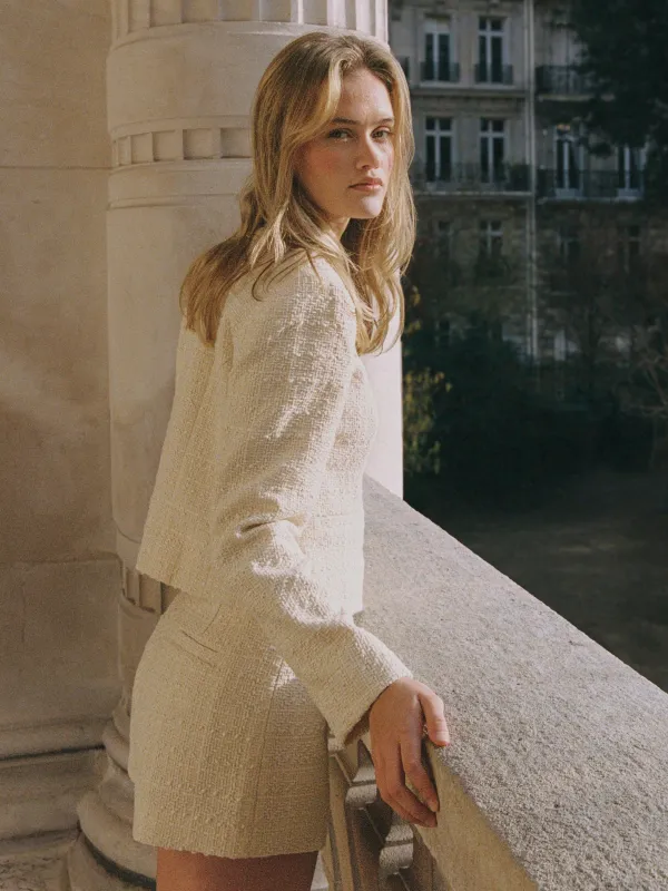 STRUCTURED TWEED CURVED SHORTS made by French Connection