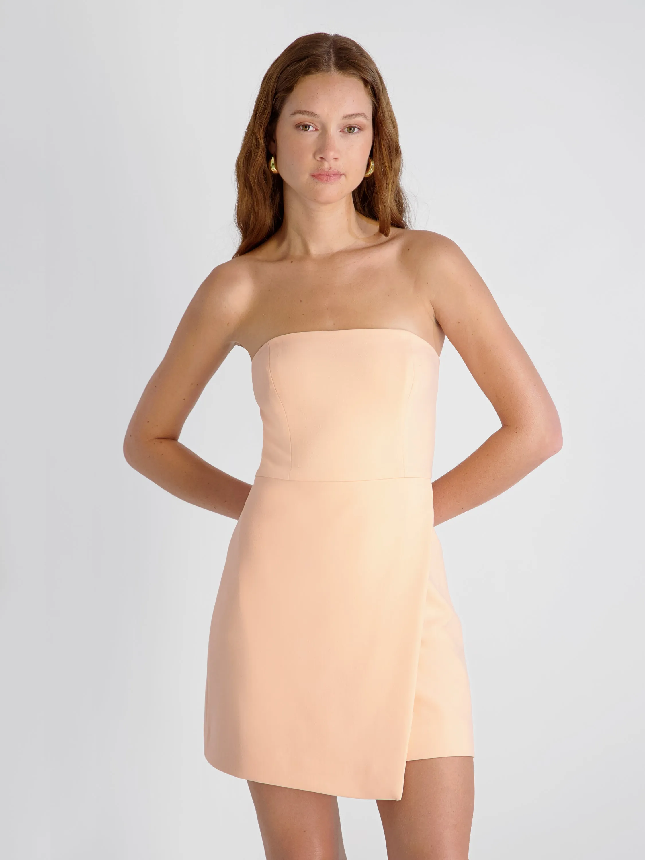 WHISPER STRAPLESS SLIT MINI DRESS sold by French Connection