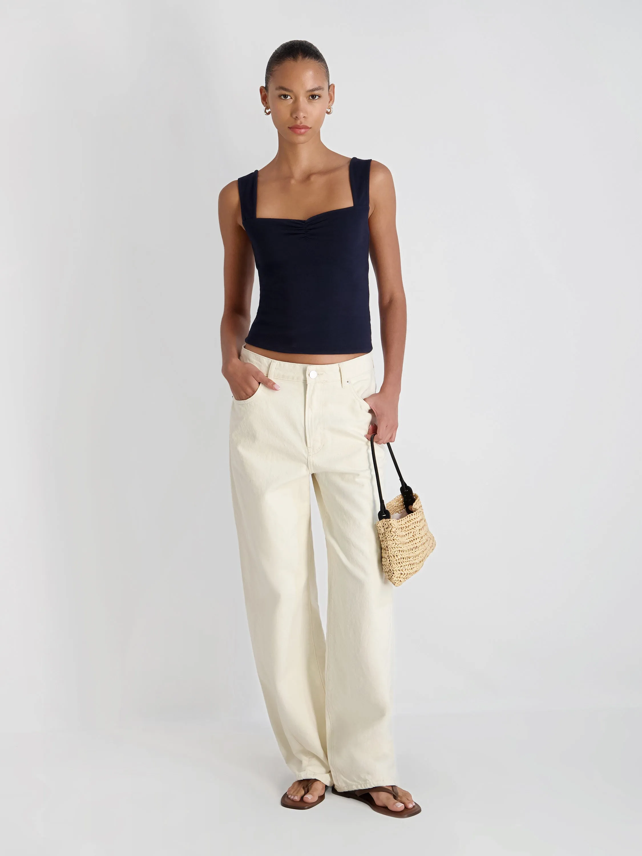 MAISIE JERSEY KNIT RUCHED FRONT TANK sold by French Connection