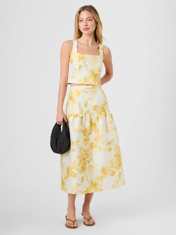 STRUCTURED TAFFETA SOPHIE FLEUR MIDI SKIRT made by French Connection