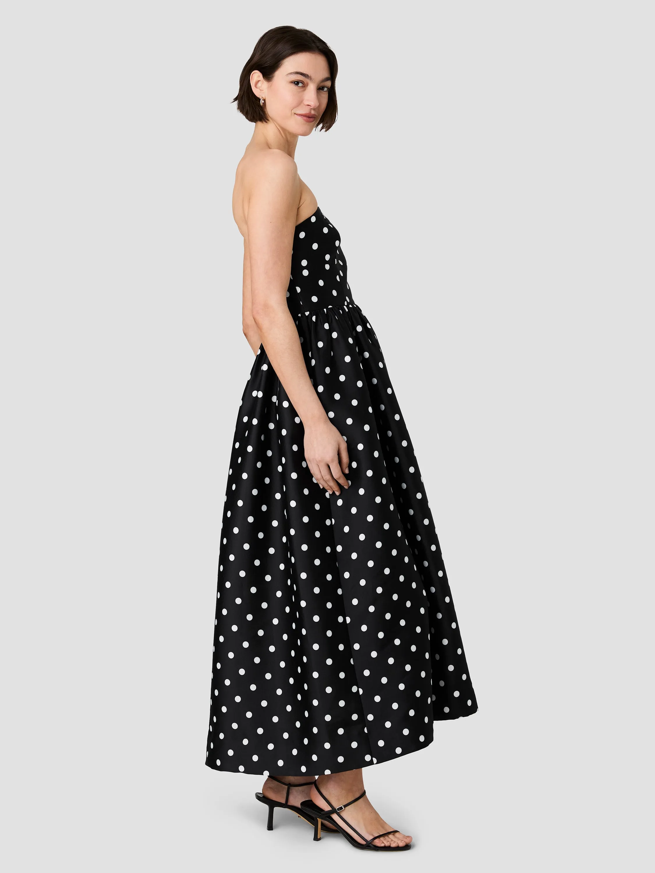 STRUCTURED TAFFETA POLKA DOT STRAPLESS MIDI DRESS sold by French Connection product image thumbnail 4