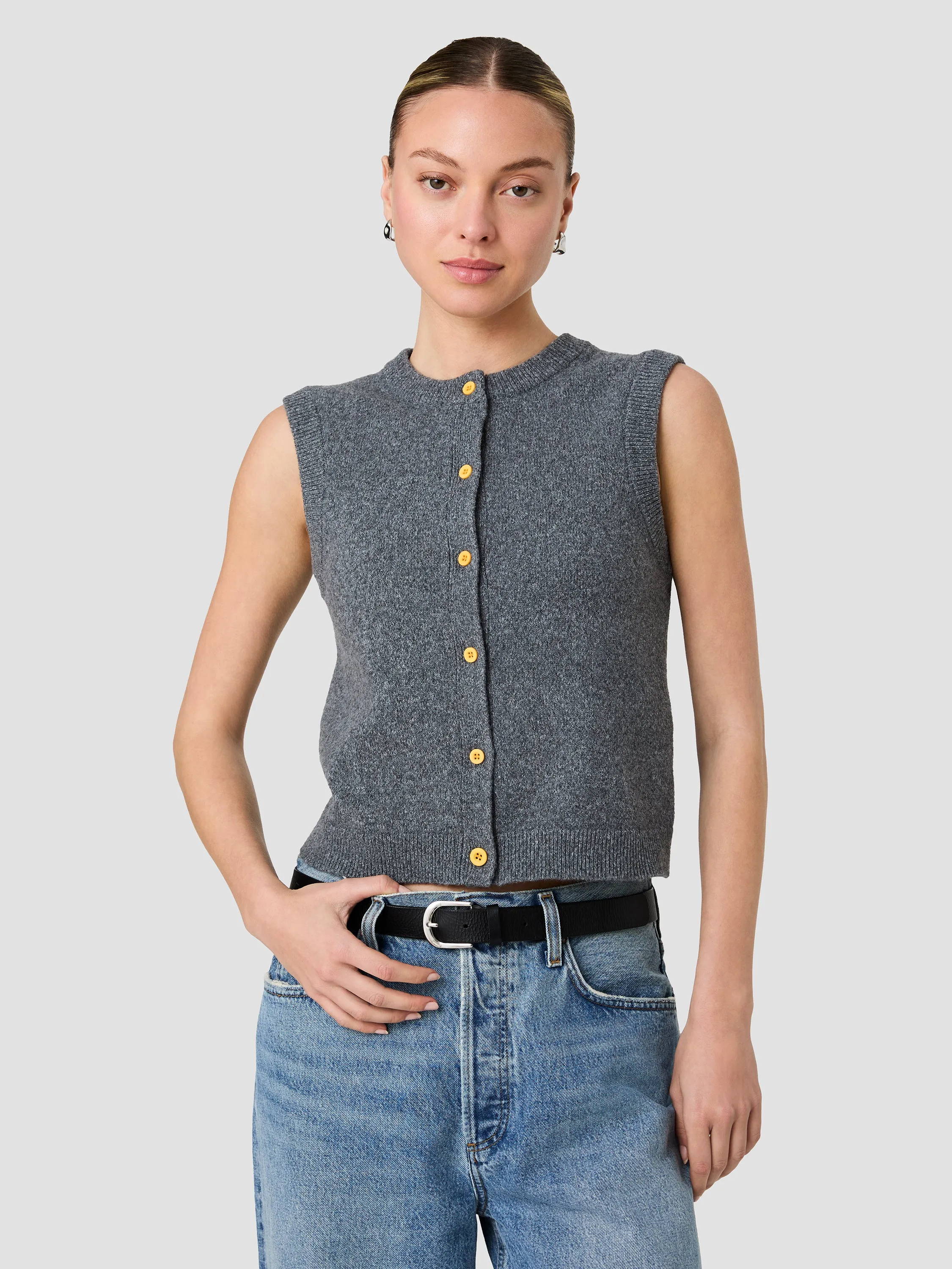 ALEYNA KNIT CONTRAST BUTTONS SLEEVELESS TOP sold by French Connection product image thumbnail 2