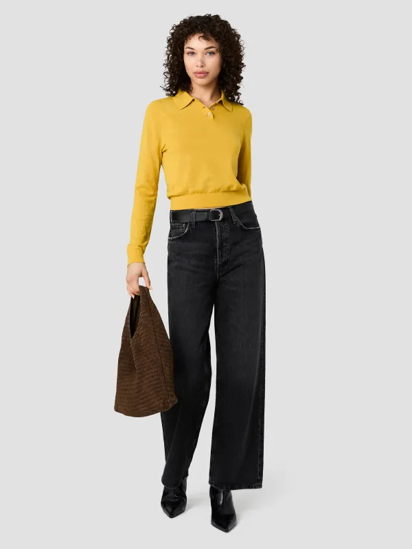NOLA FINE KNIT LONG SLEEVE POLO TOP made by French Connection