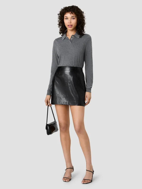 NOLA FINE KNIT LONG SLEEVE POLO TOP made by French Connection