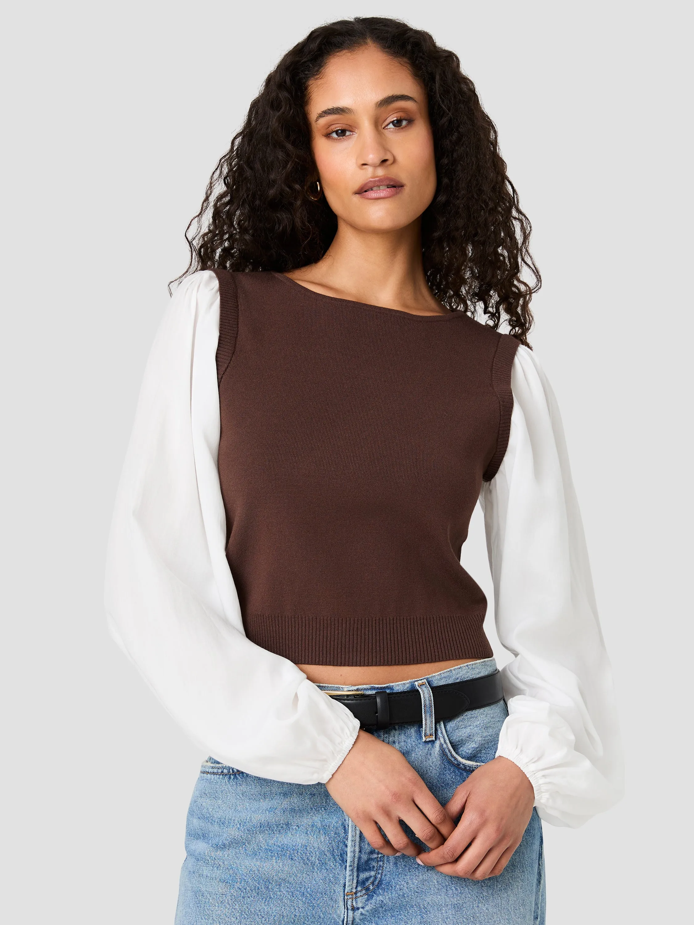 MAXIME KNIT SHIRTING LONG SLEEVE TOP sold by French Connection product image thumbnail 2