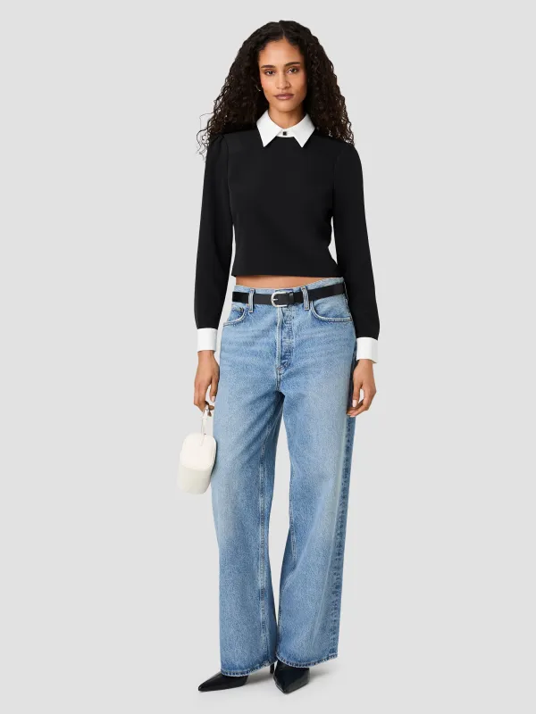 ECHO CREPE COLLARED LONG SLEEVE TOP made by French Connection