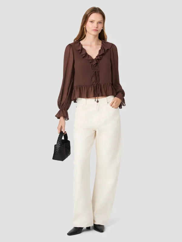 MARINA SILKY CHIFFON LONG SLEEVE TIE FRONT BLOUSE made by French Connection