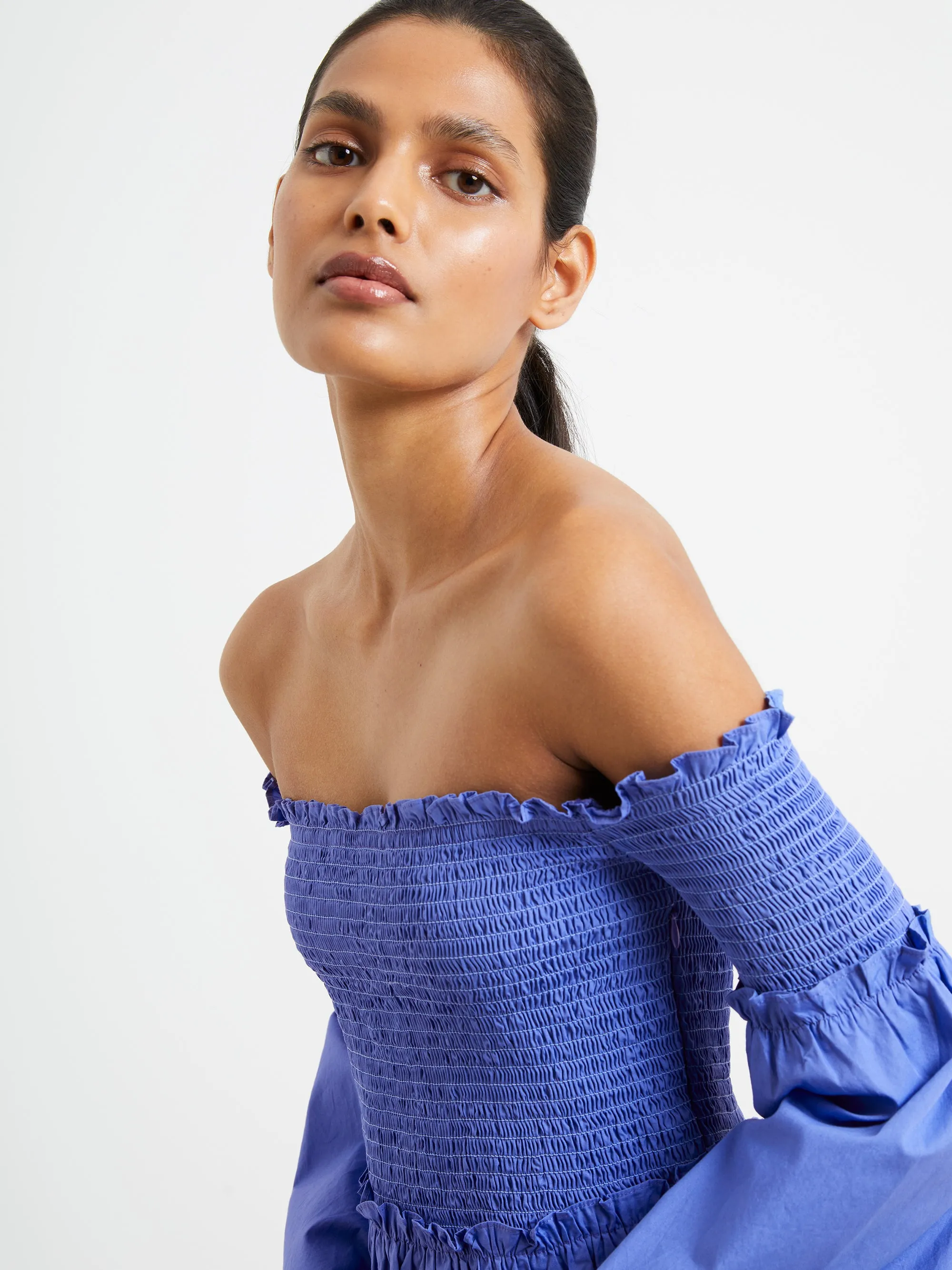 Rhodes Poplin Smocked Bardot Mini Dress sold by French Connection product image thumbnail 4