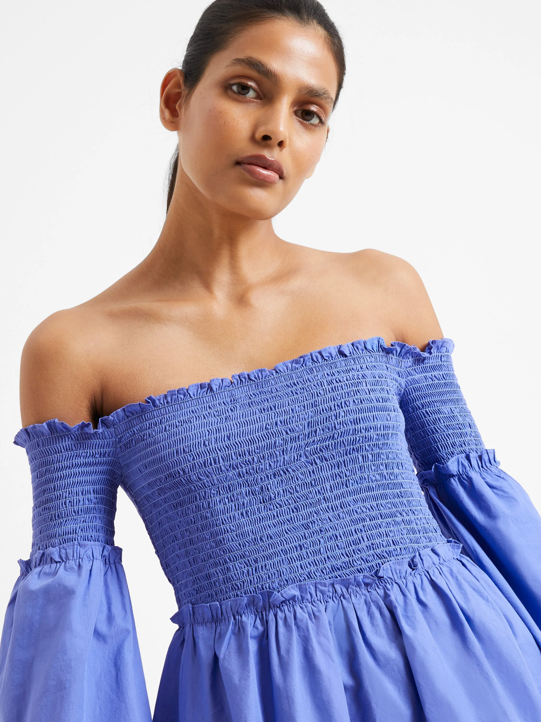 Rhodes Poplin Smocked Bardot Mini Dress sold by French Connection product image thumbnail 3