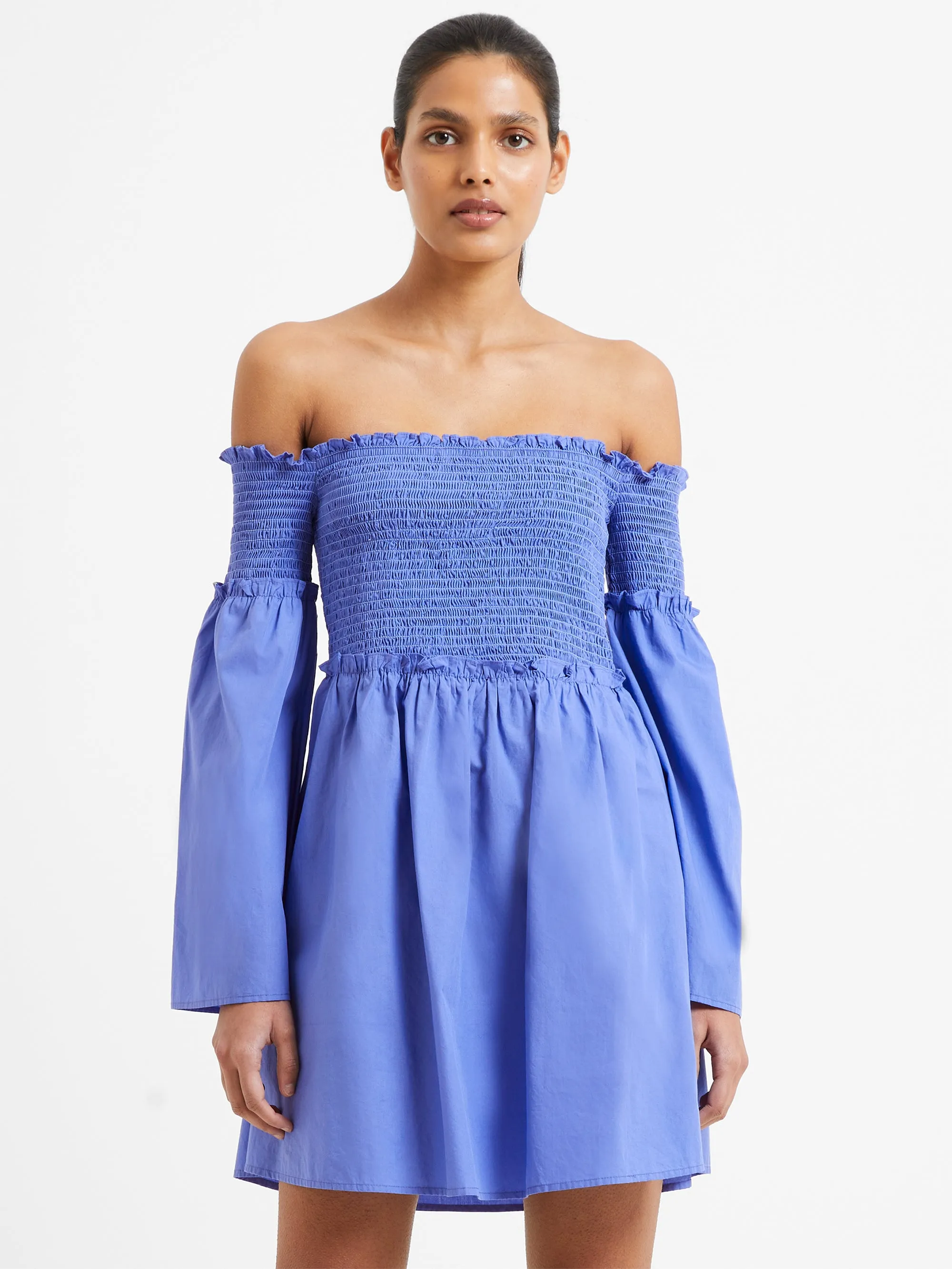 Rhodes Poplin Smocked Bardot Mini Dress sold by French Connection