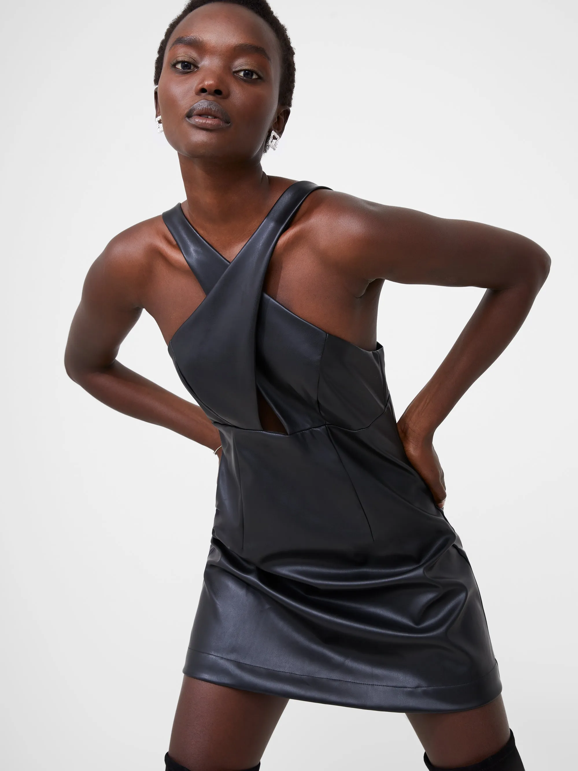 Crolenda Faux Leather Cross Strap Mini Dress sold by French Connection product image thumbnail 2