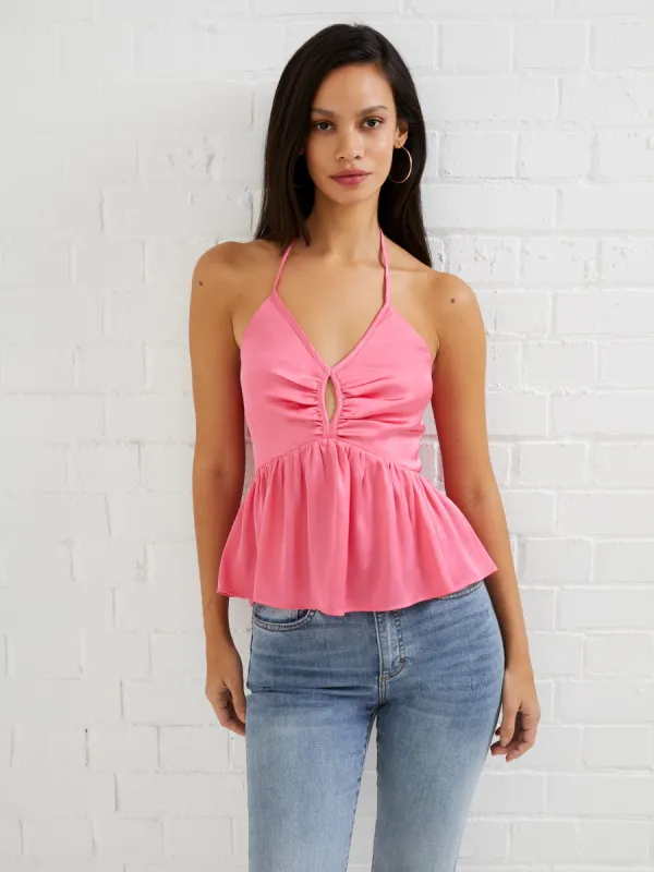 Inu Satin Halter Peplum Top sold by French Connection