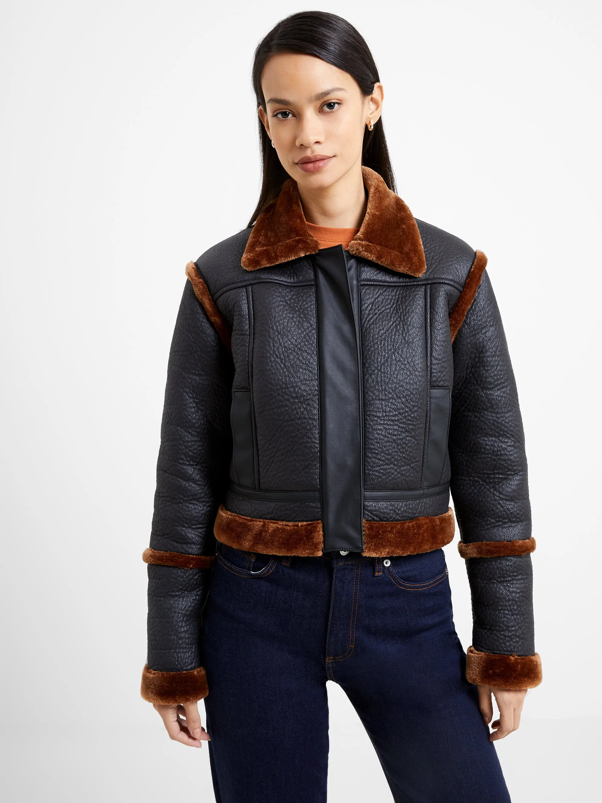 Belen Faux Fur Cropped Moto Jacket sold by French Connection product image thumbnail 3