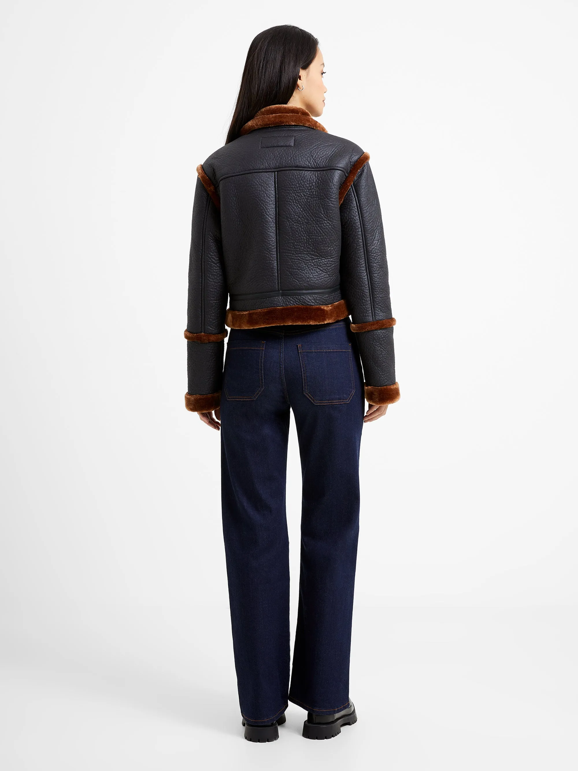 Belen Faux Fur Cropped Moto Jacket sold by French Connection product image thumbnail 5