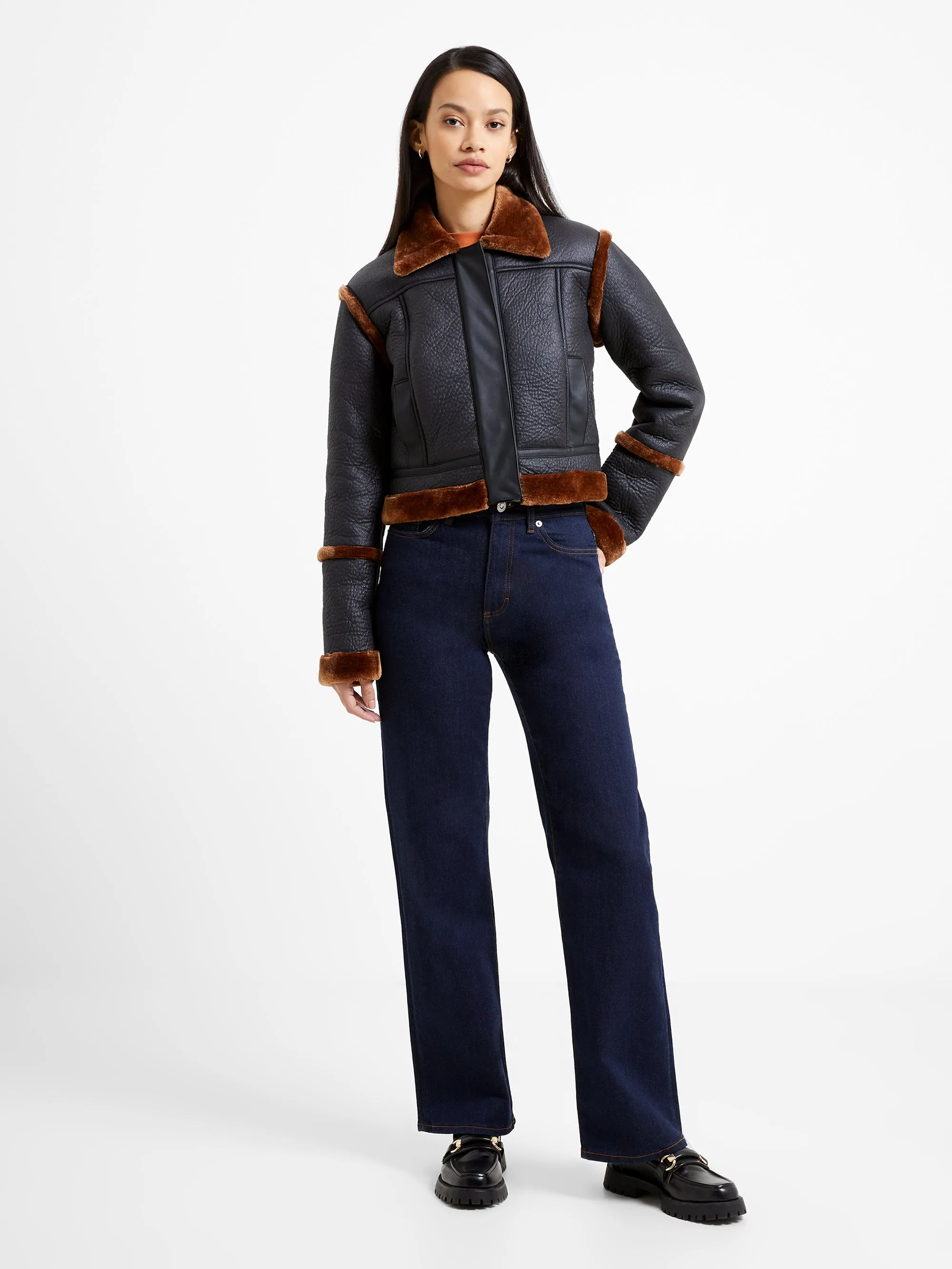 Belen Faux Fur Cropped Moto Jacket sold by French Connection product image thumbnail 2