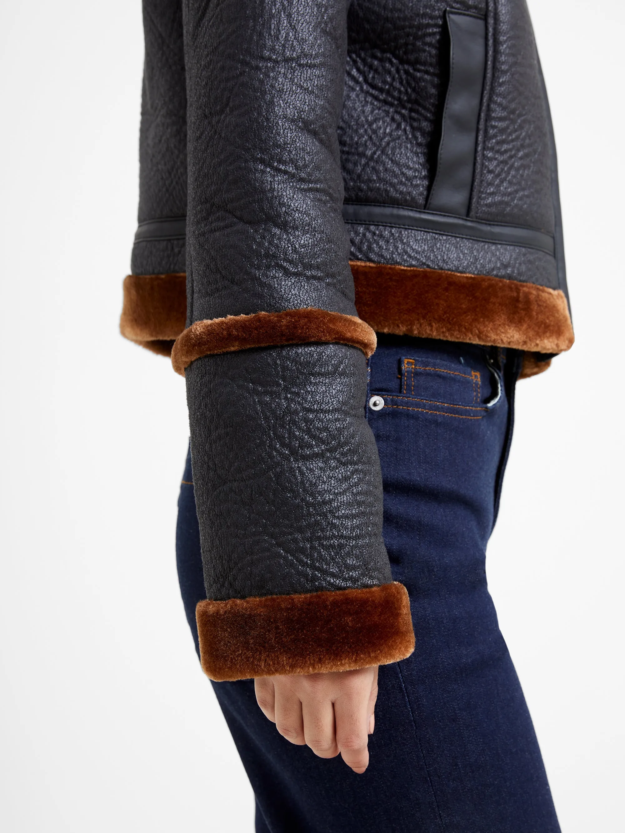 Belen Faux Fur Cropped Moto Jacket sold by French Connection product image thumbnail 4