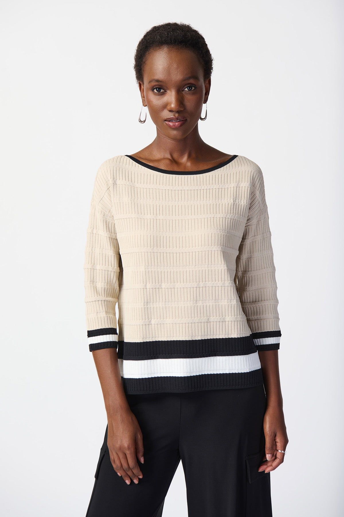 Tan Top with Black/White Stripes- Moonstone/Vanilla/Black sold by French Cuff