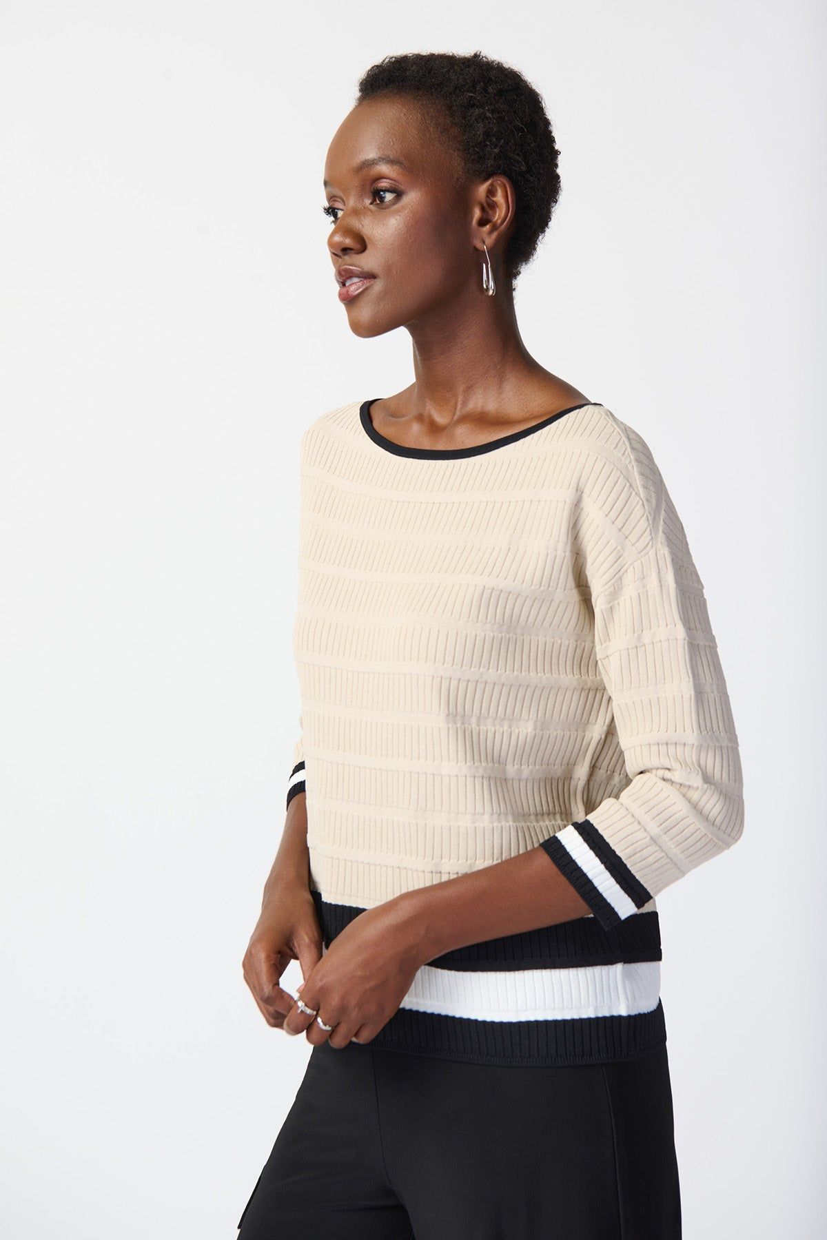 Tan Top with Black/White Stripes- Moonstone/Vanilla/Black sold by French Cuff product image thumbnail 2