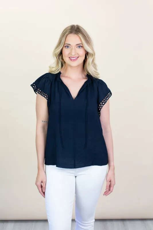 Embroidery Detail Short Sleeve Top sold by French Cuff