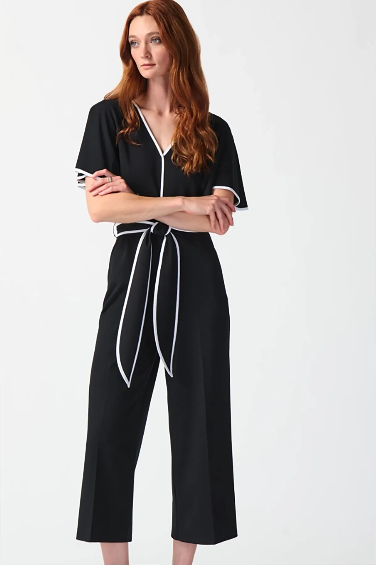 Scuba Crepe Belted Jumpsuit sold by French Cuff