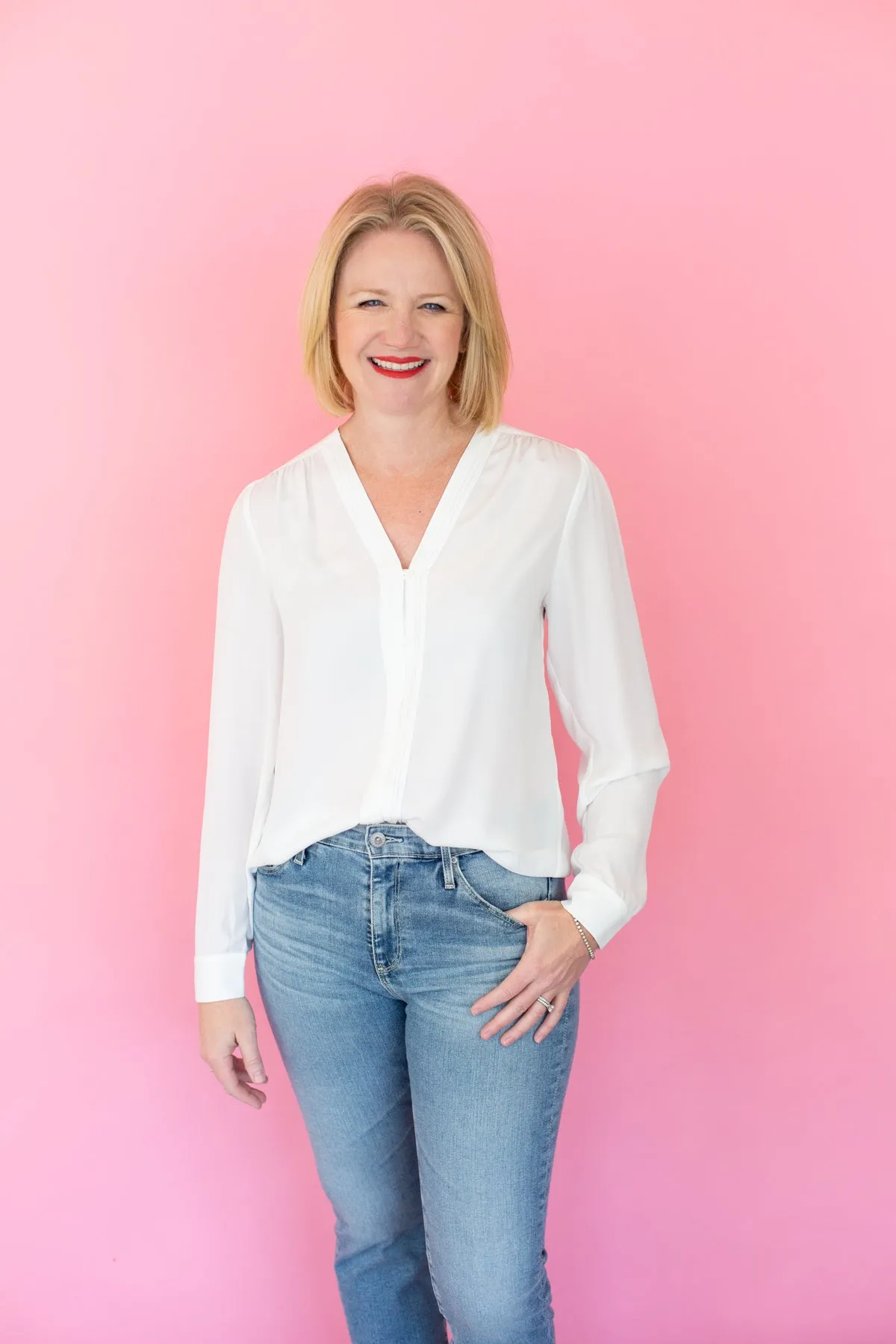 Long Sleeve Button Down V-Neck Top sold by French Cuff product image thumbnail 4