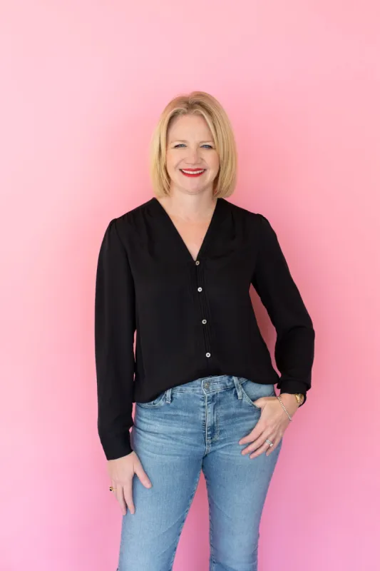 Long Sleeve Button Down V-Neck Top sold by French Cuff