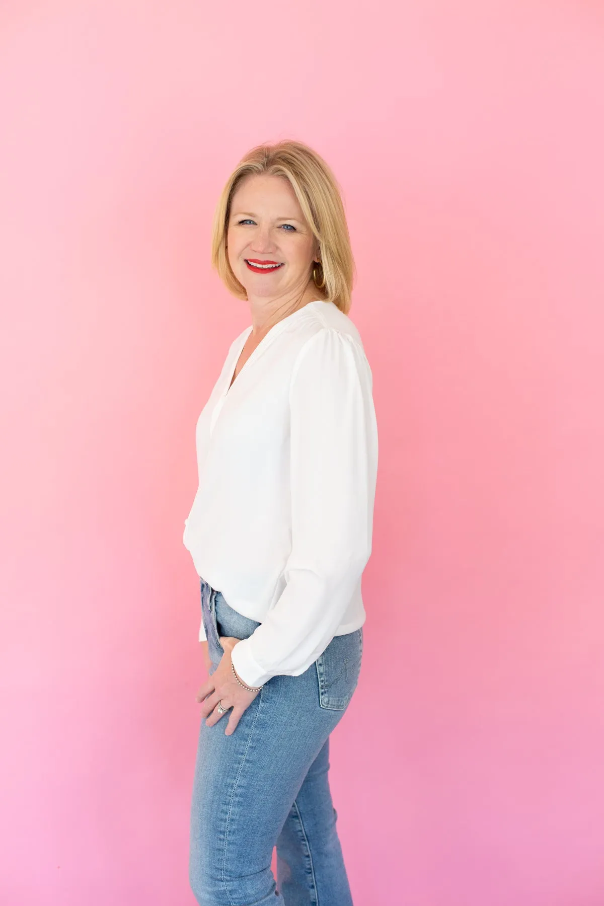 Long Sleeve Button Down V-Neck Top sold by French Cuff product image thumbnail 5