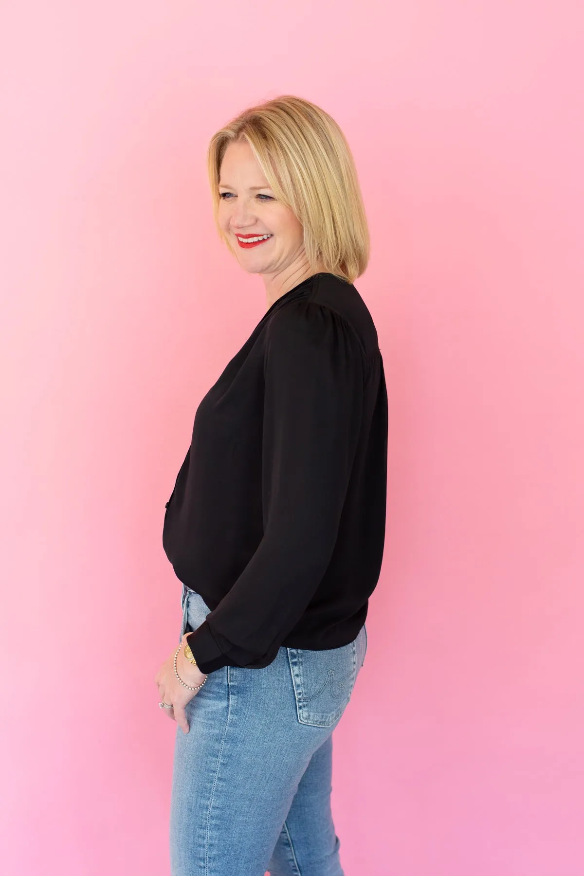 Long Sleeve Button Down V-Neck Top sold by French Cuff product image thumbnail 2