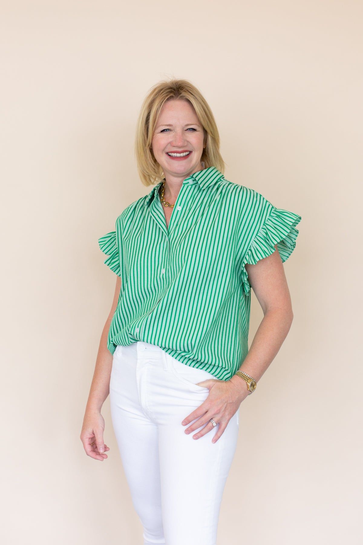 Flutter Sleeve Striped Top sold by French Cuff