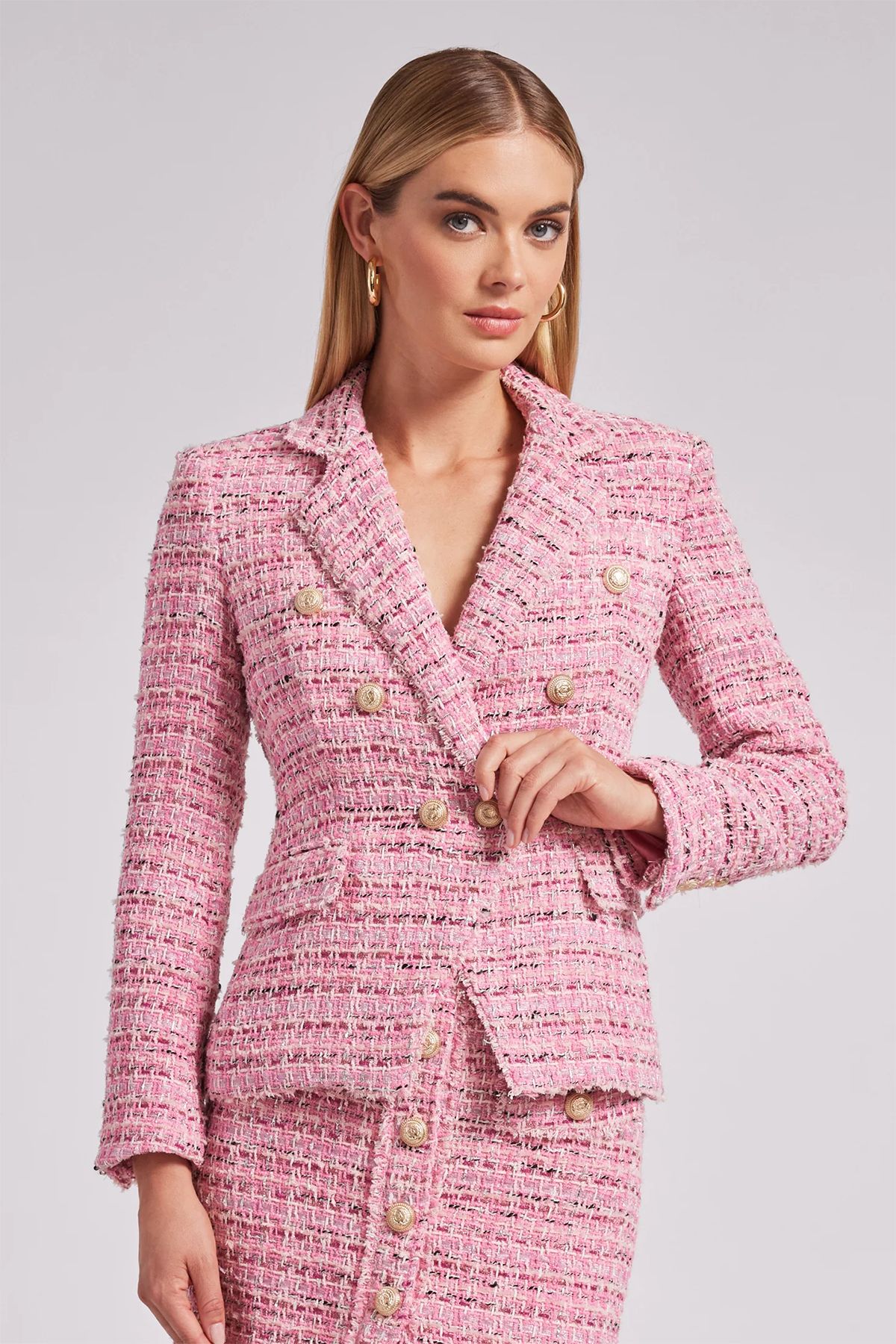 Eliza Tweed Blazer - Pink Melange sold by French Cuff